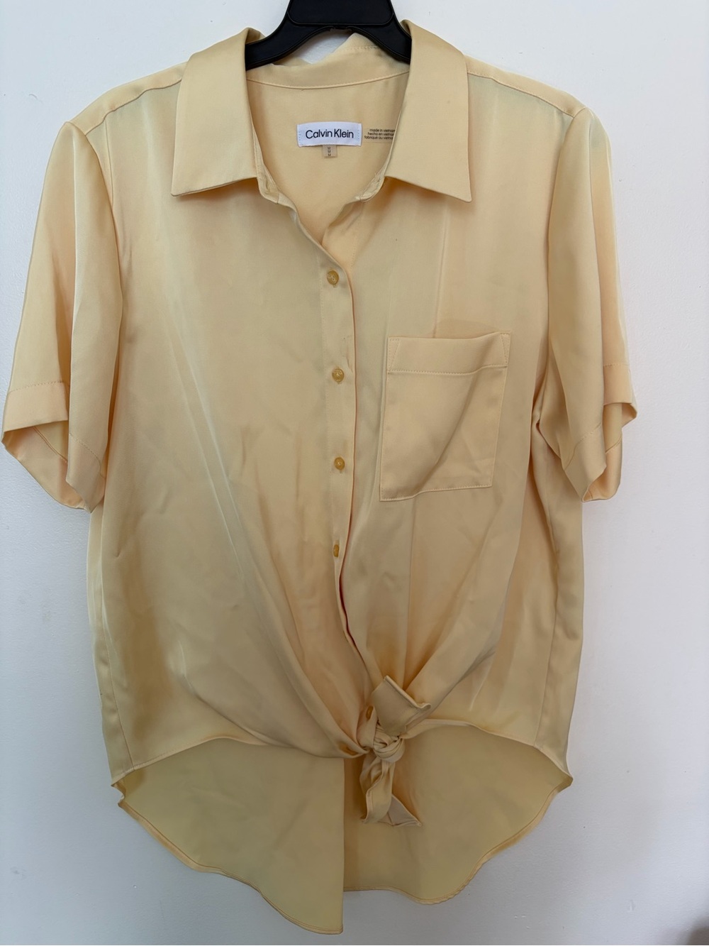 Calvin Klein Pale Yellow Silk Button-Up Blouse